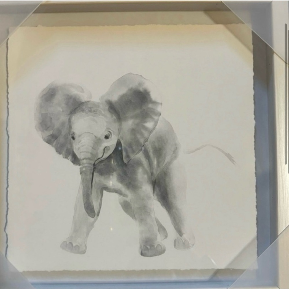 Marmont Hill Set of 4 Framed Baby Elephant Watercolor Nursery Safari Wall Art - Picture 3 of 6